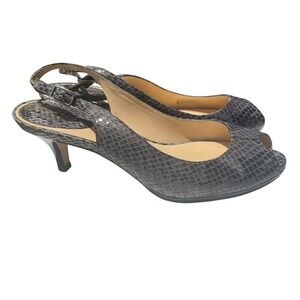 Cole Haan Snake Womens Sz 6.5B Gray/Black Platform Pump Ultra High Heel Peep Toe